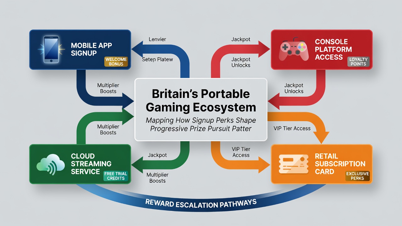 Detailed view of player progression through signup bonuses into mobile progressive jackpot interfaces on UK-regulated apps