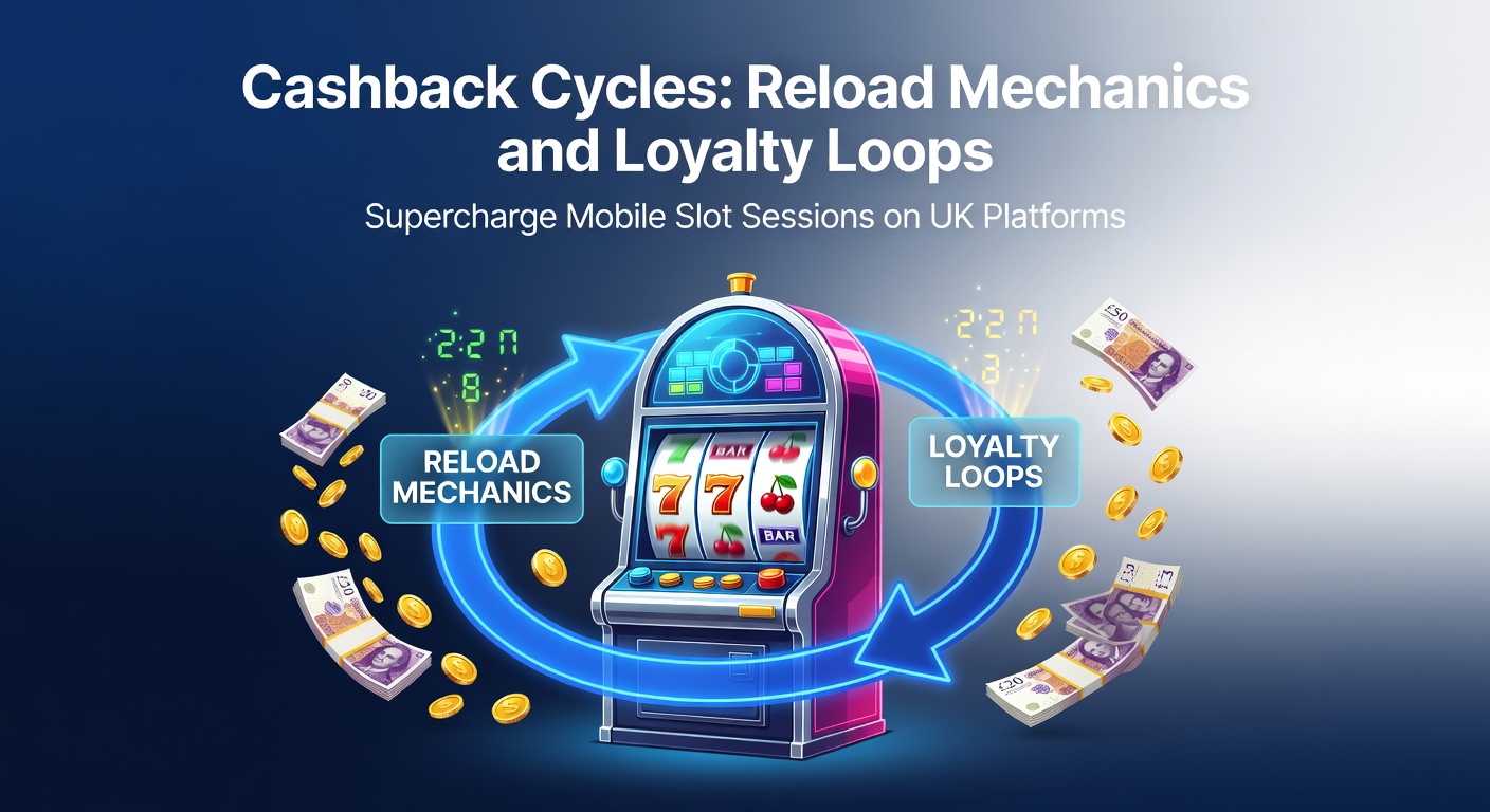 Mobile slot player engaging with loyalty rewards on a UK platform, showing cashback notifications and reload bonuses in action
