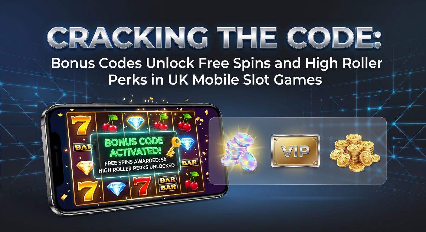 Vibrant mobile slot screen displaying a bonus code entry field with spinning reels and free spin icons glowing in the background