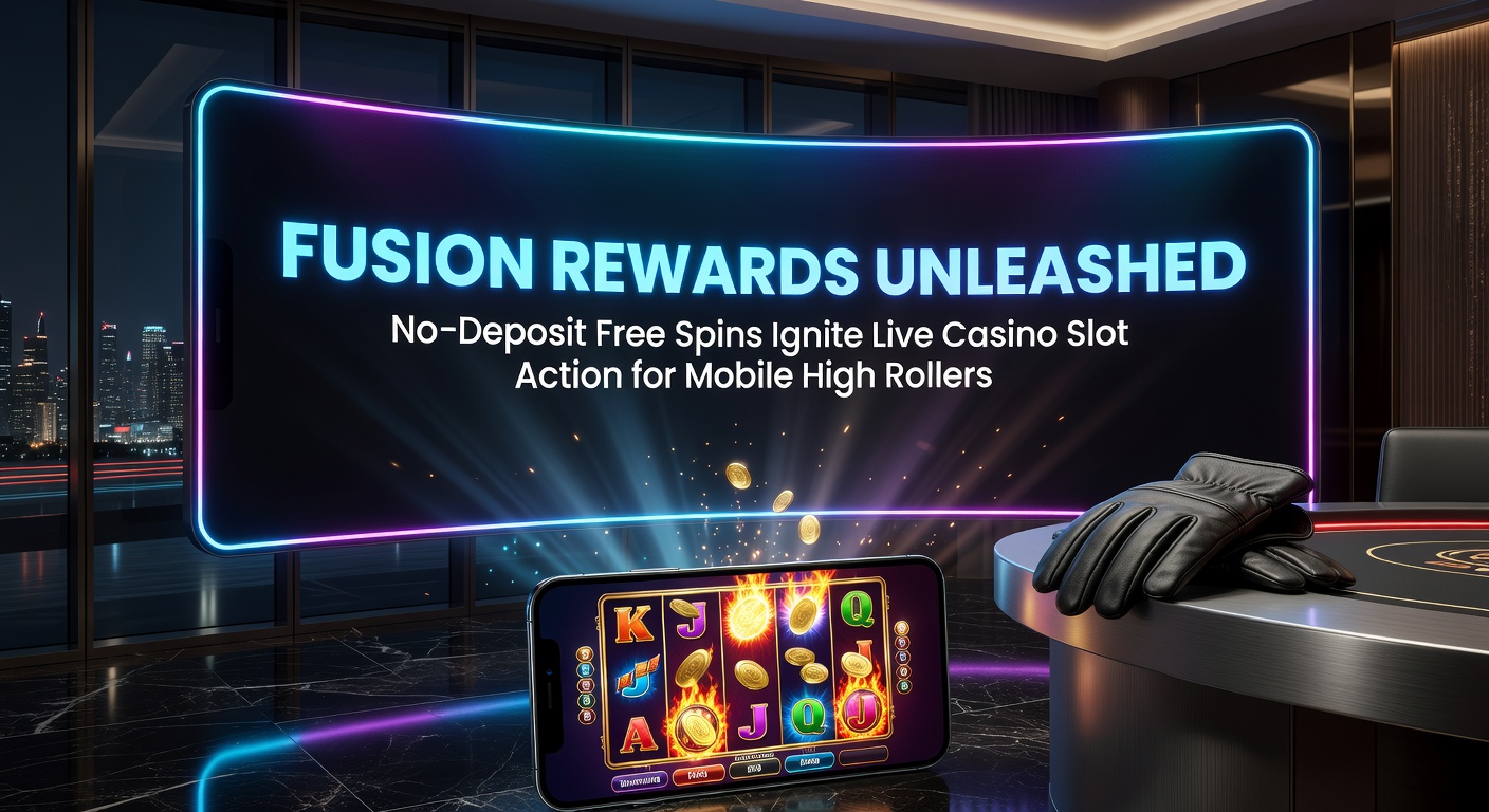 Mobile high roller activates no-deposit free spins on a live casino slot interface, with vibrant reels and dealer broadcast