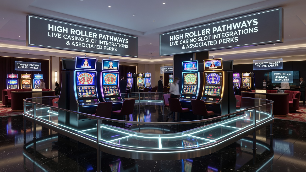 Live casino floor with integrated slot terminals displaying high-roller exclusive progressive jackpot counters and loyalty tier indicators