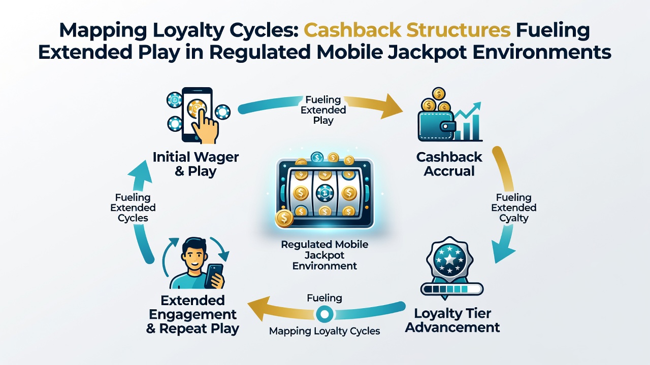 Detailed diagram showing cashback loyalty cycles integrated with mobile progressive jackpot interfaces and player retention metrics