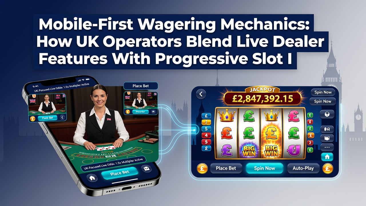 Split screen view of live dealer interaction and progressive jackpot meter on smartphone display