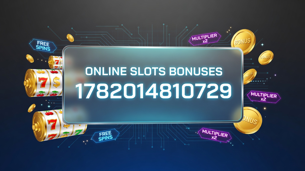 Various online slot game interfaces displaying bonus symbols and promotional banners on digital screens
