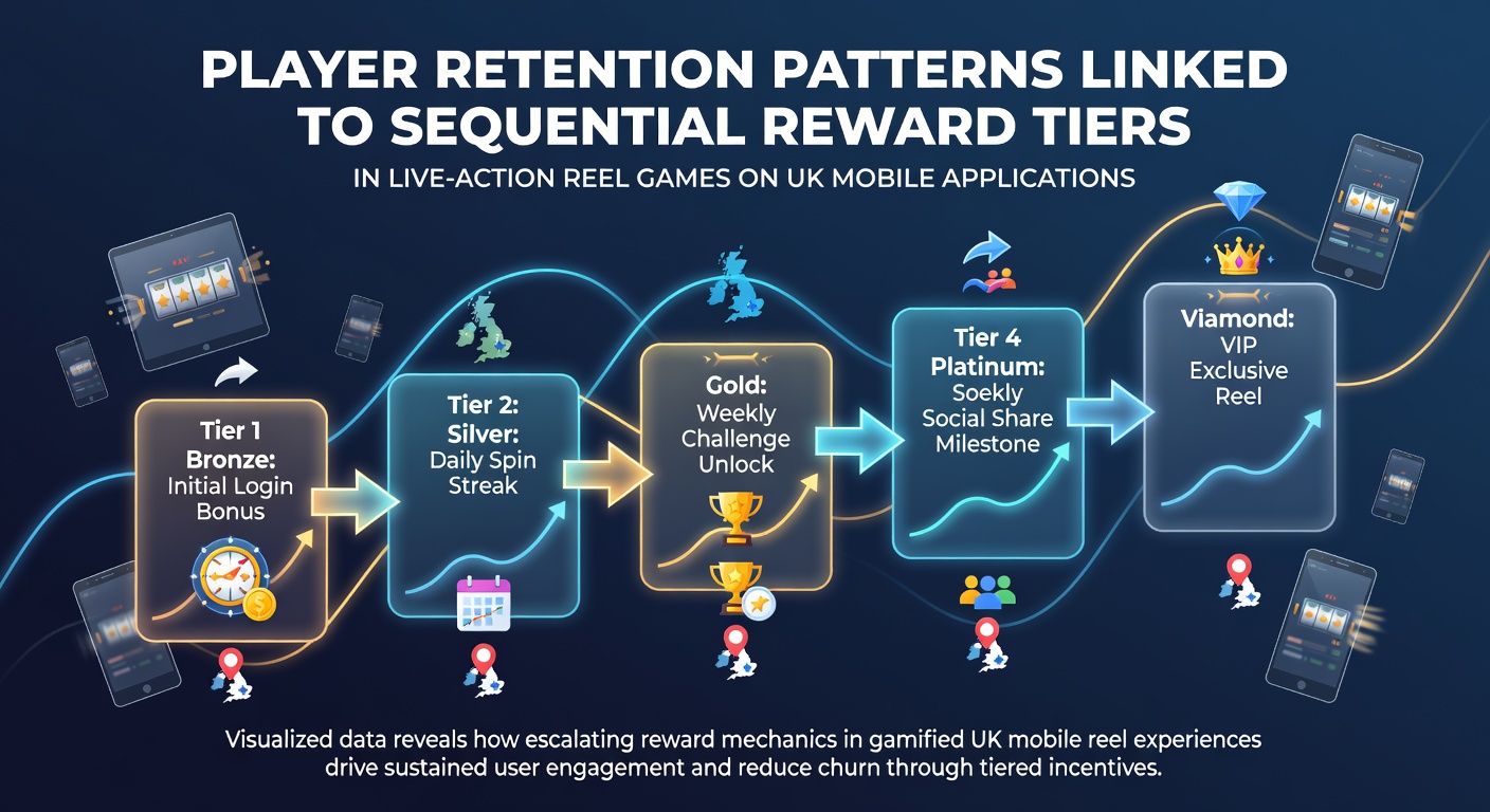 Mobile device displaying sequential reward tiers in a live-action reel game interface
