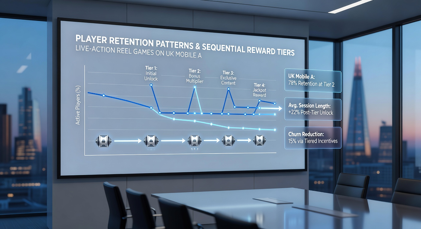 Analytics dashboard showing player retention metrics tied to reward tier progression in reel games