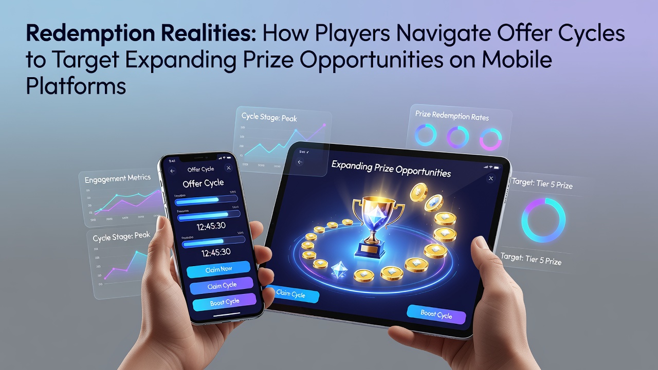 Mobile slot interface displaying redemption cycles and expanding prize pools on a smartphone screen