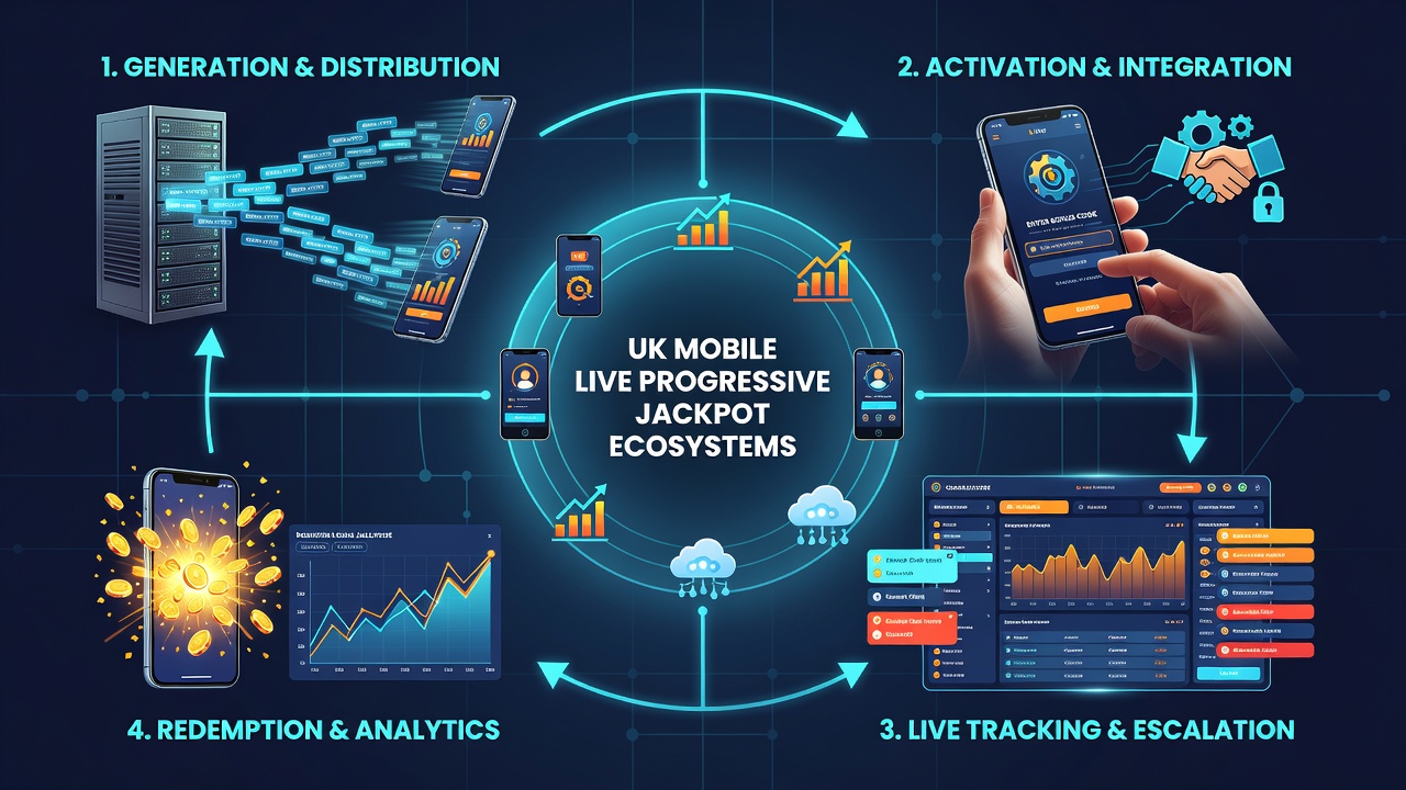 Screenshot of a mobile interface displaying active bonus code tracking alongside a live progressive jackpot meter