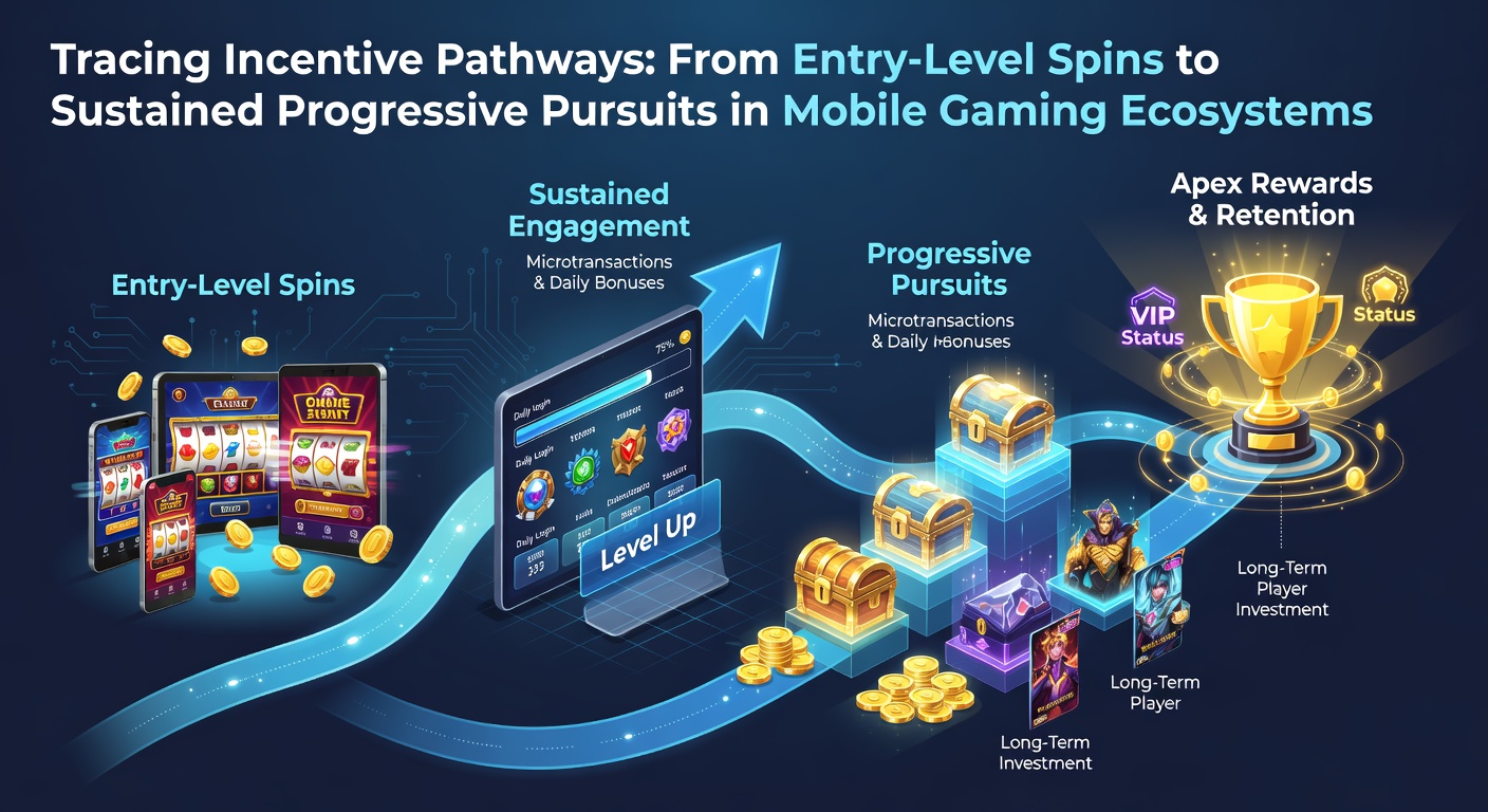 Mobile gaming interface showing entry-level spin rewards transitioning into progressive pursuit systems